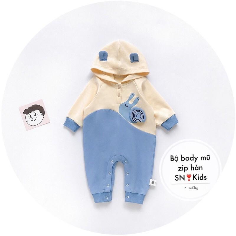 Body cotton xuất Hàn có mũ cho bé trai/gái siêu cute