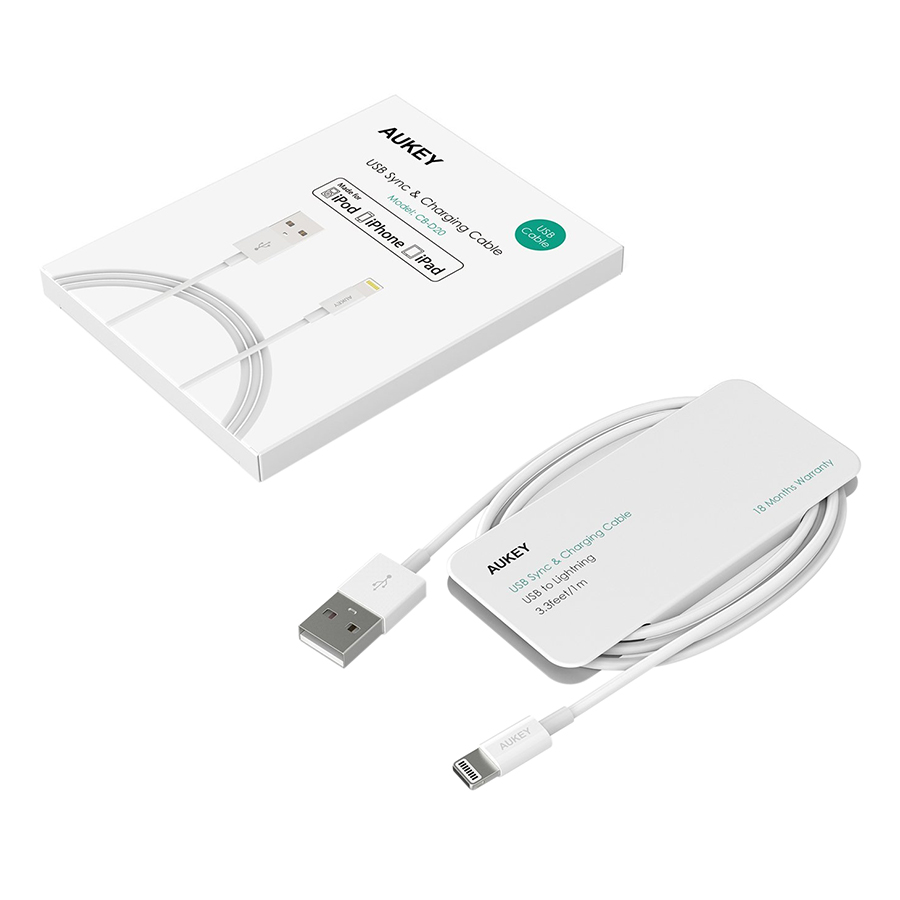 Dây Cáp Sạc Lightning Cho iPhone Chuẩn MFi Aukey CB-D20 1.0m - Hàng Chính Hãng