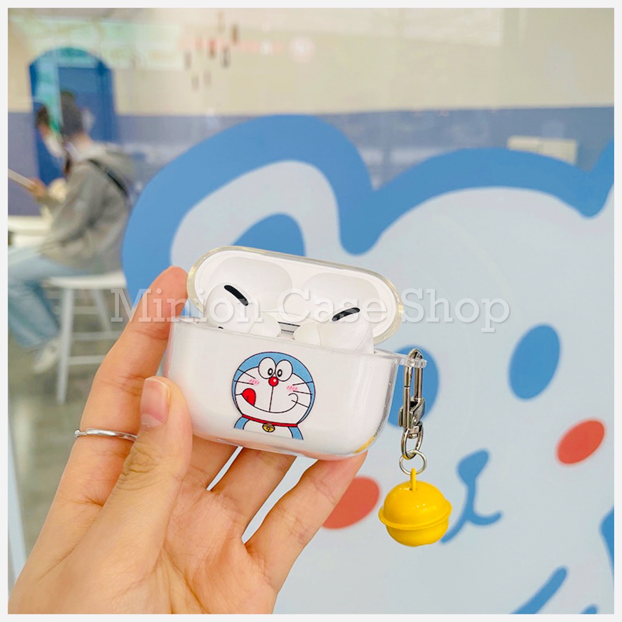 Bao Case Ốp dành cho Airpod 1/2/3/pro doremon kèm chuông silicon 3d cao cấp