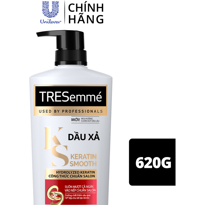 Combo Dầu gội, Dầu xả &amp; Kem ủ TRESEMME Keratin Smooth Dưỡng tóc vào nếp suôn mượt vào nếp suôn mượt Công thức chuẩn salon Hydrolyzed Keratin 640g, 620g, 180ml