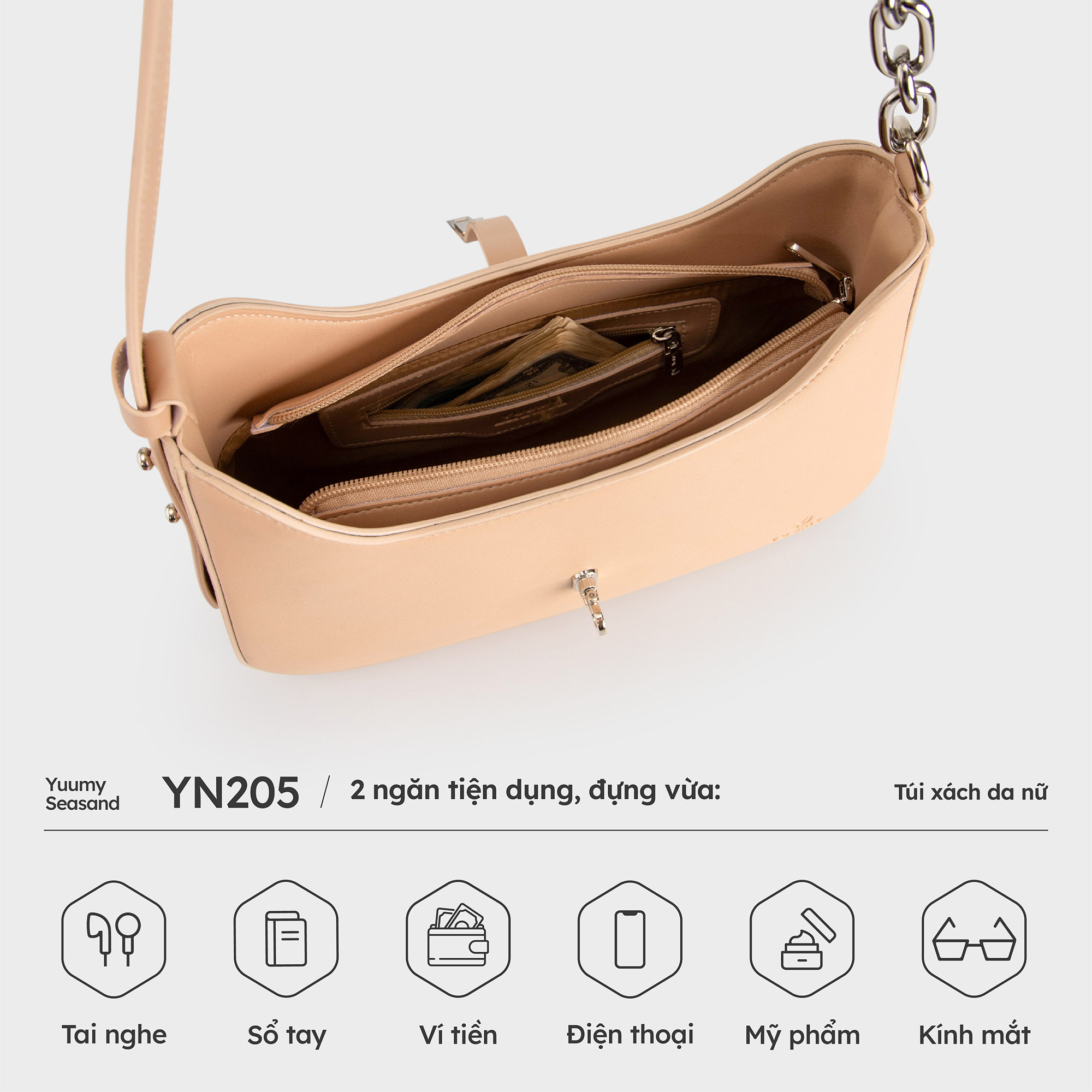 Túi Yuumy ( Thời trang nữ hình thang phối khóa trang trí - Túi đeo vai da Seasand YN205 )
