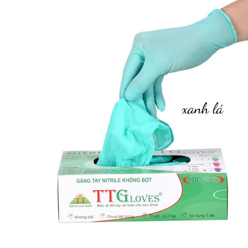 Găng Tay Y Tế Size S Màu Xanh Lá (100 Chiếc) _Không Bột Nitrile TTGLOVES