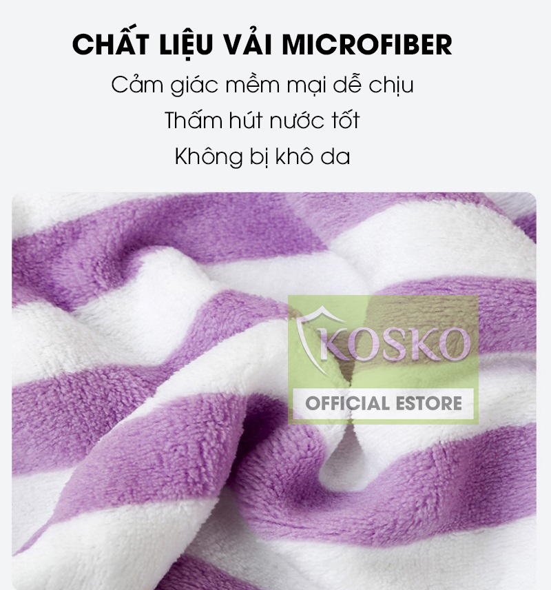 Bộ 2 khăn tắm khổ lớn microfiber KOSKO kích thước 70x140cm và 35x75cm siêu thấm hút không rụng lông