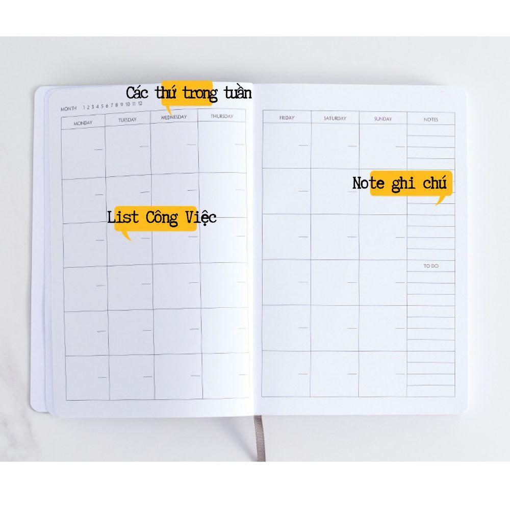 Sổ tay Kế Hoạch Nhật Ký tuần trong tháng Planner | Sổ Bìa Da mềm A5 Cao Cấp