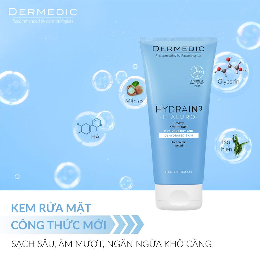 Sữa Rửa Mặt Cấp Ẩm & Mịn Da Dermedic Hydrain3 Hialuro Creamy Cleansing Gel 200Ml