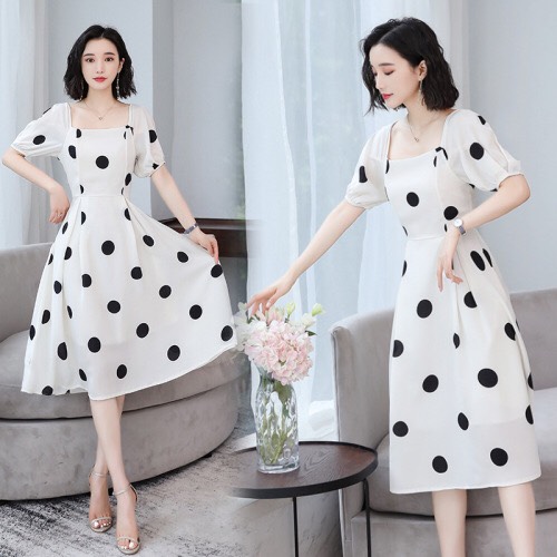 Đầm xòe midi cổ vuông chấm bi vintage - VN23190