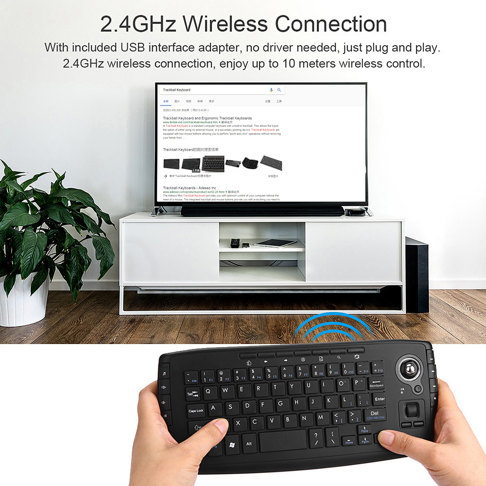 Bàn Phím Không Dây E30 2.4GHz Với Chuột Trackball Điều Khiển Từ Xa Bằng Bánh Xe Lăn Cho Android TV Box TV Thông Minh PC Máy Tính Xách Tay