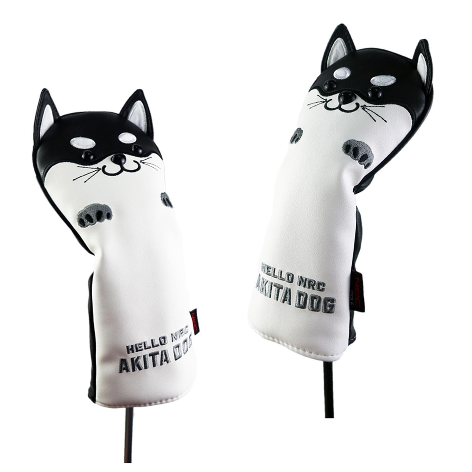 2xGolf Driver Head Cover PU Leather 400cc Woods Stylish Protector with No. Tag FW Black