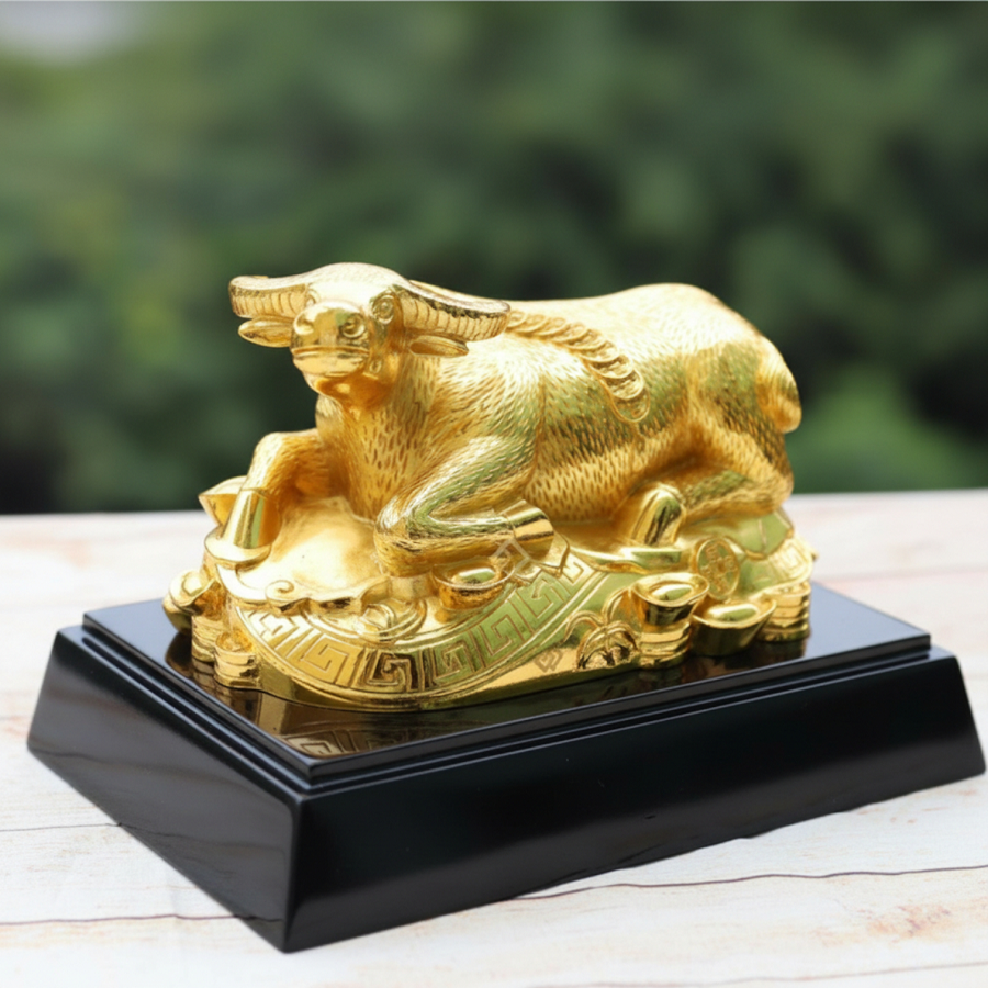 Tượng Kim Ngưu mạ vàng size nhỏ - TKNV01 - Linh vật Trâu đúc đồng mạ vàng 24K cao cấp