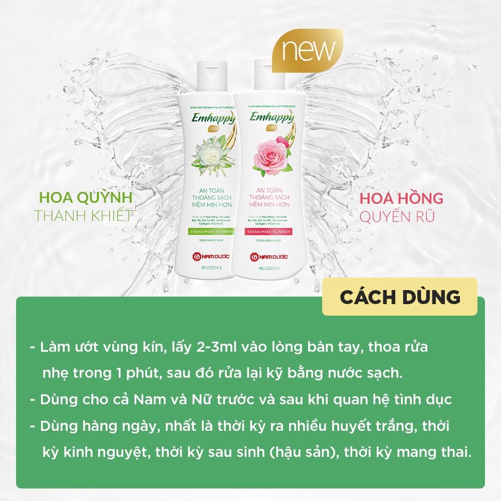 Dung dịch vệ sinh phụ nữ Emhappy new Nam Dược 120ml hương hoa hồng làm sạch nhẹ nhàng