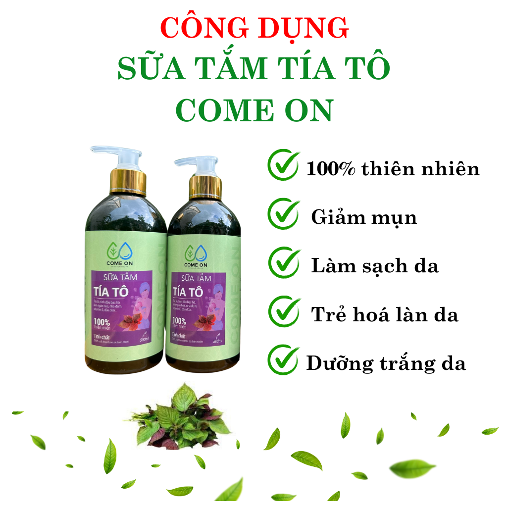 Sữa tắm tía tô Come on chai 500ml, tặng túi thơm cà phê sữa tắm trắng da toàn thân, sữa tắm trị mụn lưng