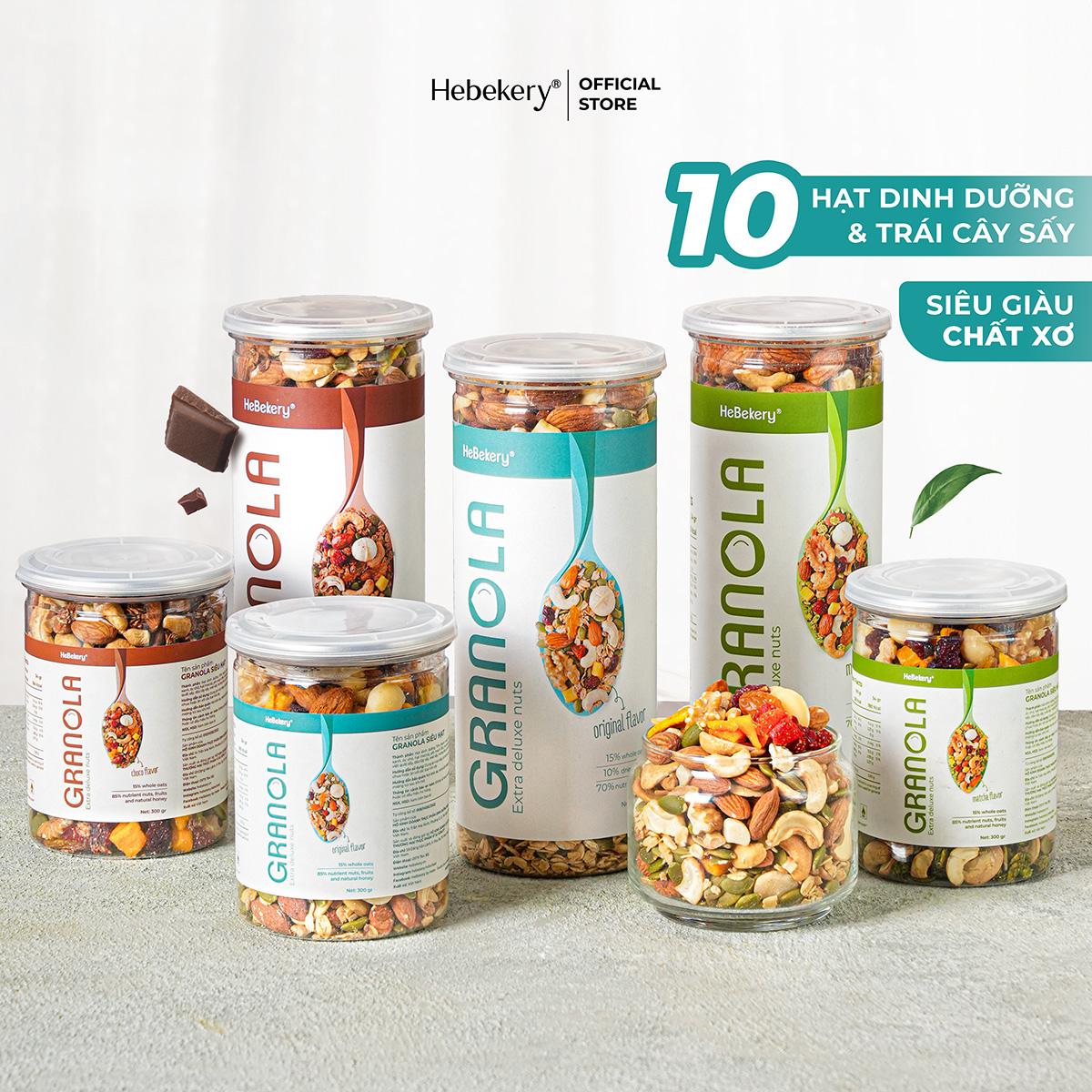 500gr Granola Siêu Hạt Dinh Dưỡng Vị Truyền Thống, Cacao, Matcha - Ngũ Cốc Dinh Dưỡng HEBEKERY by HEBE