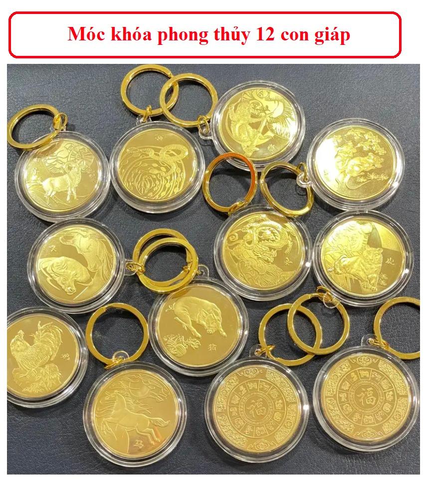 Lì xì hình Ti.ền 2023 Móc khóa Xu 12 con giáp Lưu niệm Mạ Vàng, Kèm Hộp Bảo Quản SQTTC000269