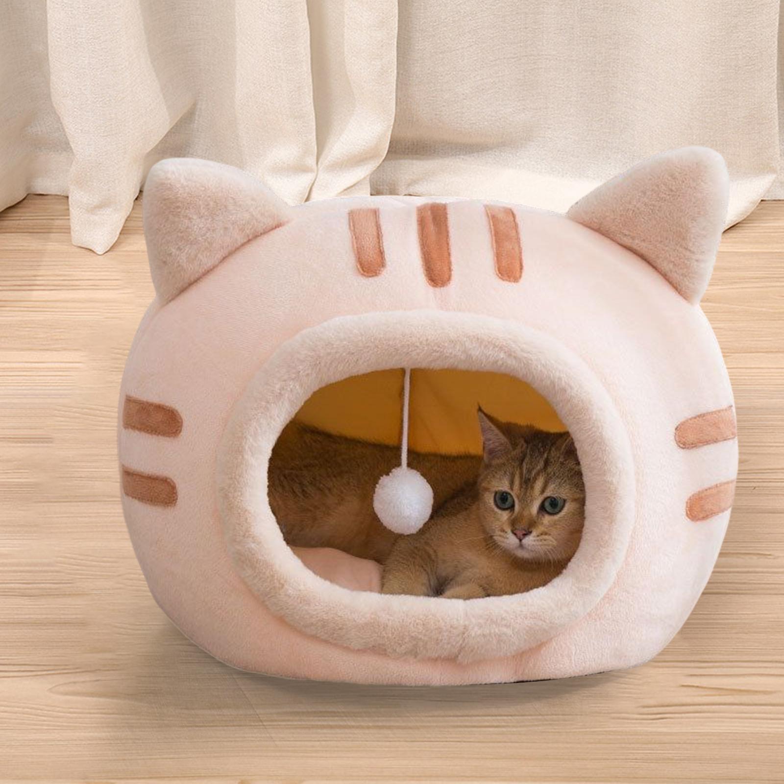Soft Cave Cat Beds Warm Nest Semi Closed Dog Bed Kitten House Pet Supplies pink