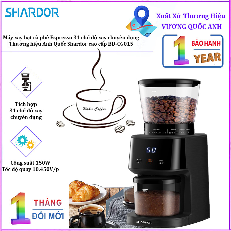 Máy xay hạt cà phê Espresso cao cấp Shardor BD-CG015 -Hàng chính hãng