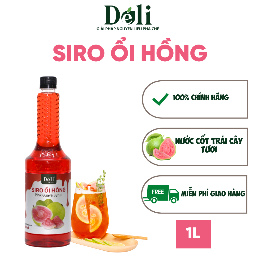 Siro Déli Vị Ổi - Chai 1L, Hàng Chính Hãng, Dùng Pha Chế Trà Trái Cây, Đá Bào