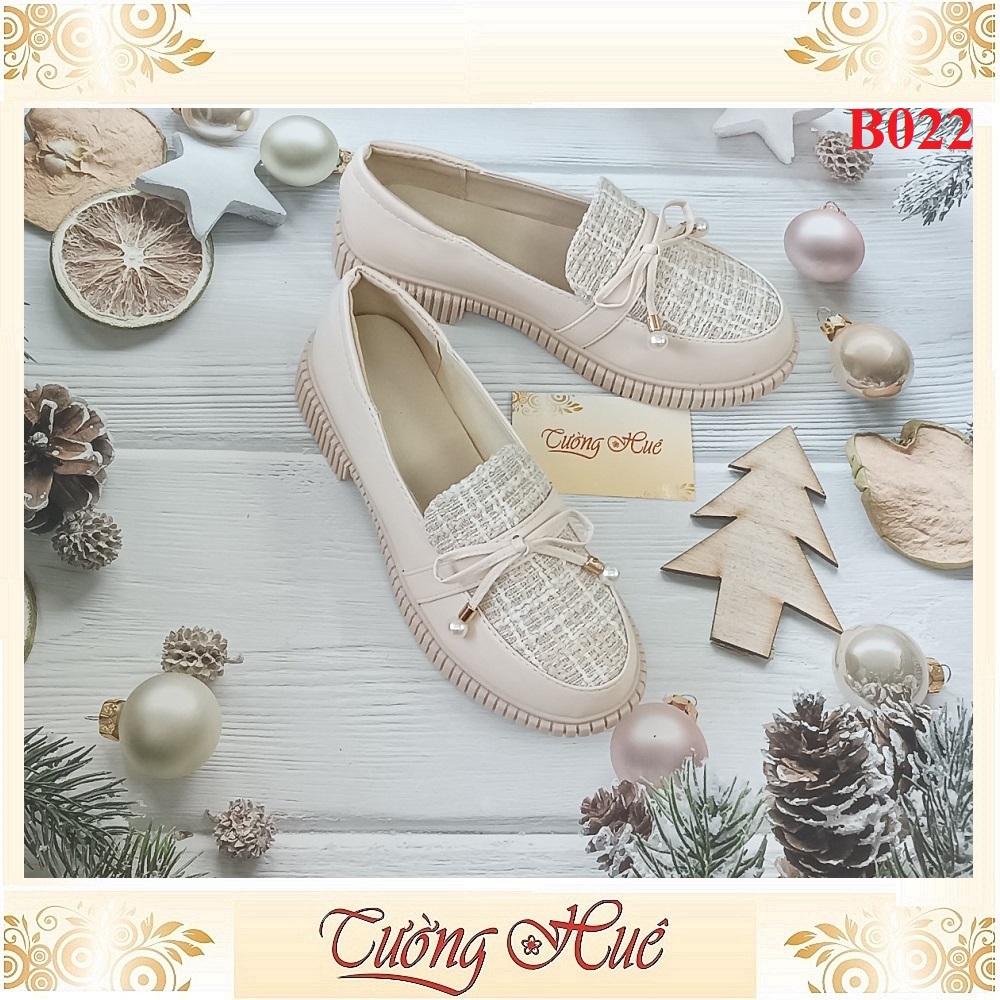 Giày Búp Bê Mũi Tròn Nữ Phối Nơ Gót Vuông Cao 3CM - Hàng Quảng Châu