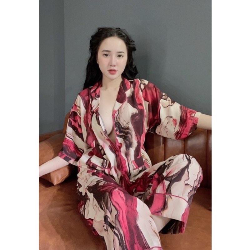 Đồ bộ pijama Lụa Maingo tay cánh dơi quần dài, sang chảnh, vải mềm mịn, thoáng mát