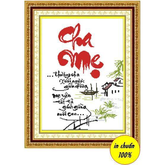 (ĐÃ THÊU) Tranh thêu thành phẩm CHA MẸ 60x40cm