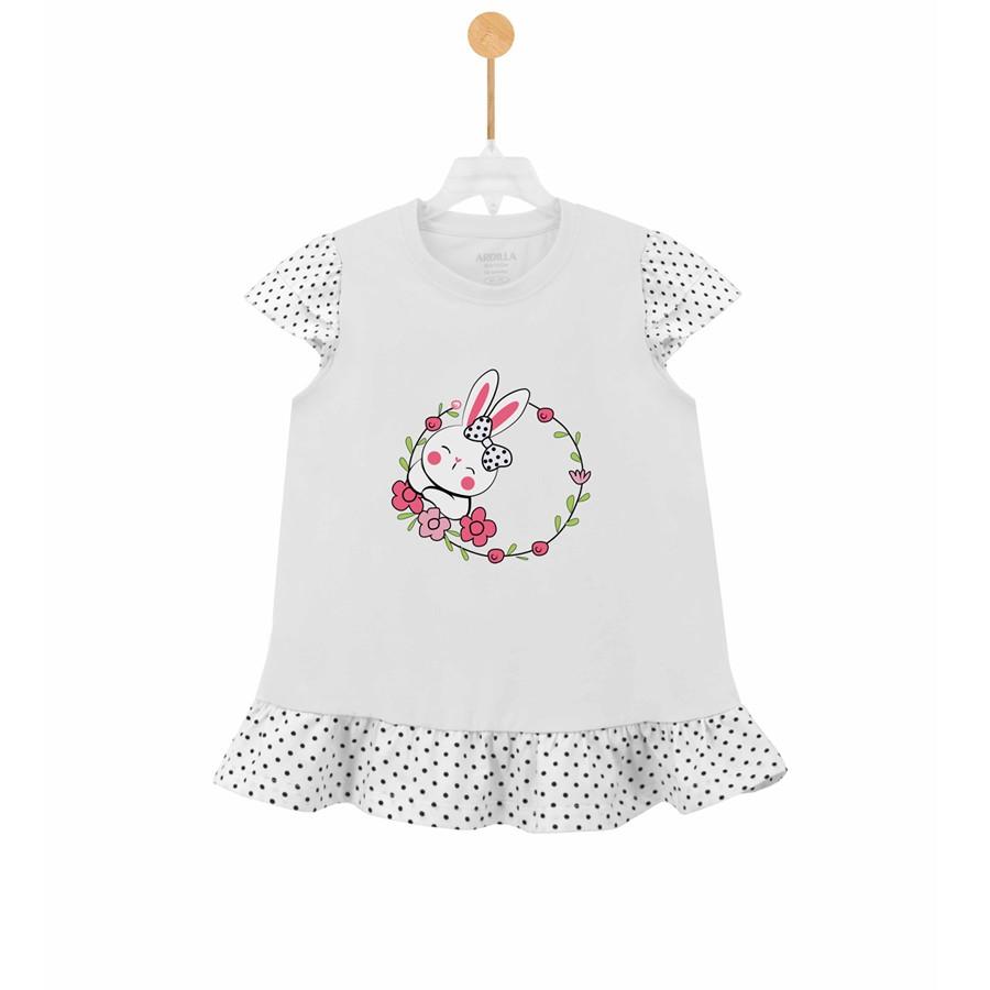 Áo phông bé gái phối bèo ARDILLA chất liệu Cotton hình in Rabbits dễ thương K88GSS20