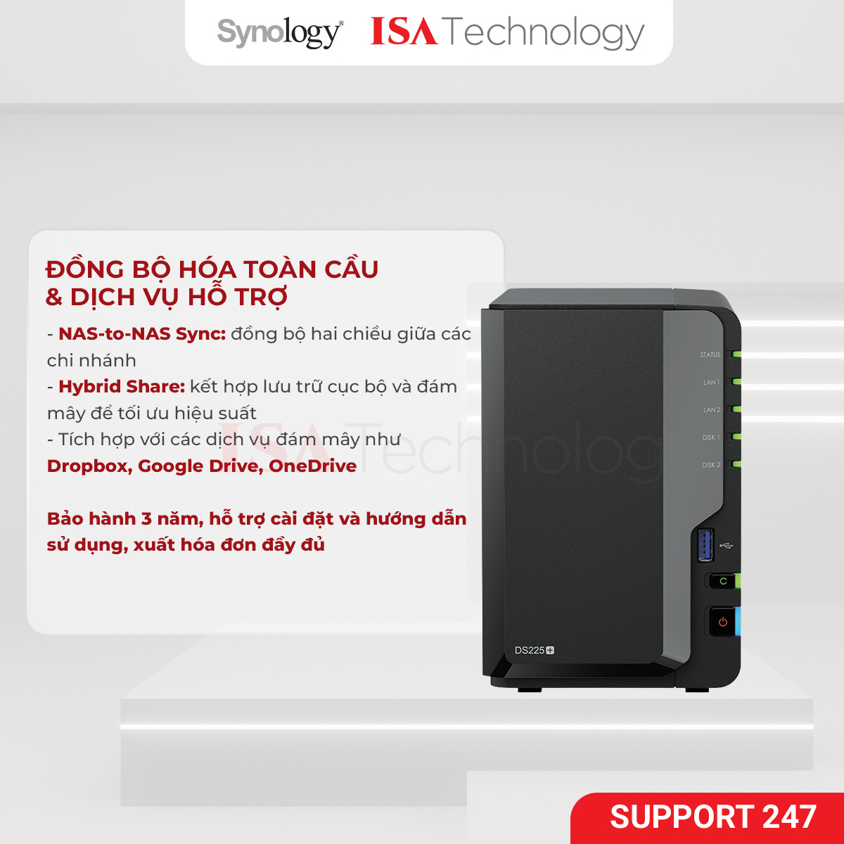 Nas Synology DS225+ thiết bị lưu trữ mạng 2 bay ổ cứng dành cho cá nhân và doanh nghiệp nhỏ năm 2025 hàng chính hãng
