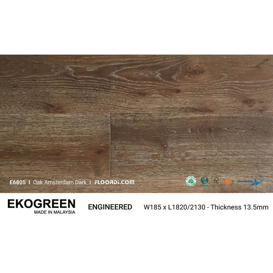 Sàn Gỗ Tự Nhiên Engineered Ekogreen E6805 Oak Amsterdam Dark 13.5mm