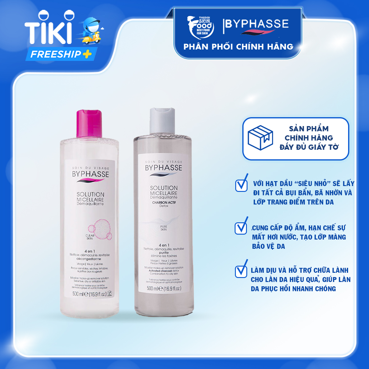 Nước Tẩy Trang Than Hoạt Tính Dành Cho Mọi Loại Da Byphasse Solution Micellaire