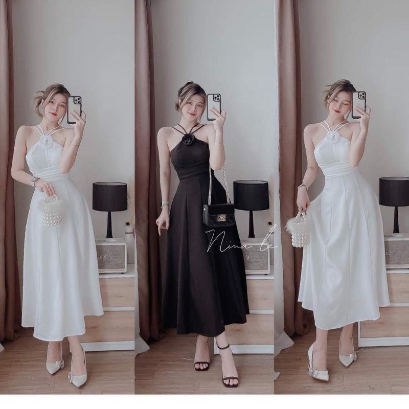 ĐẦM ĐAN DÂY TRẮNG ĐEN DỰ TIỆC KẾT HOA