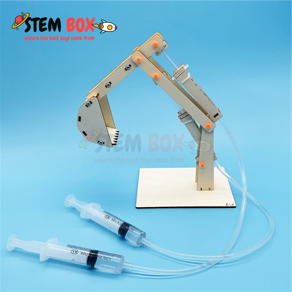 Đồ chơi khoa học bộ lắp ghép máy xúc thủy lực bằng gỗ - Trò chơi DIY STEM BOX