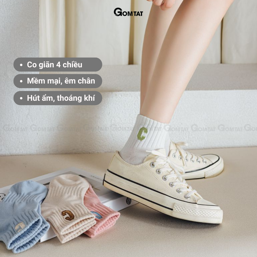 Tất nữ cổ ngắn cao cấp mẫu chữ C, vớ cổ thấp nữ chất liệu cotton cao cấp, mềm mại thoáng khí - PO-CONGAN-C-3014-1DOI