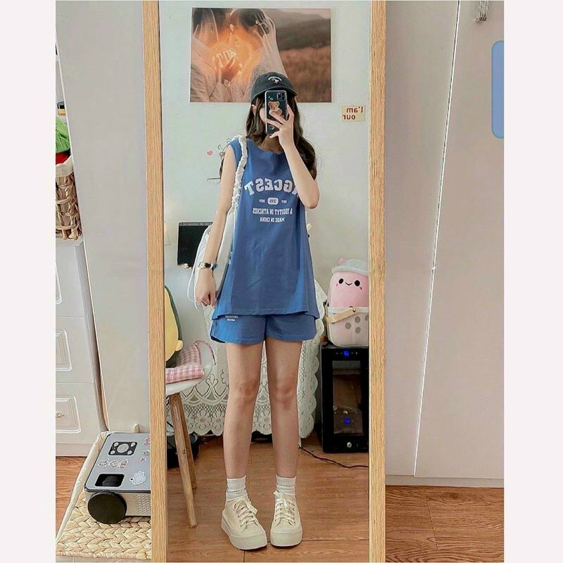 [VIDEO ]Set Đồ Độ Bộ Mặc Nhà Nữ Chữ NGCEST - Đồ Ngủ- Áo Thun Unisex Cotton 3 lỗ Tank Top Phối Quần Short Đùi