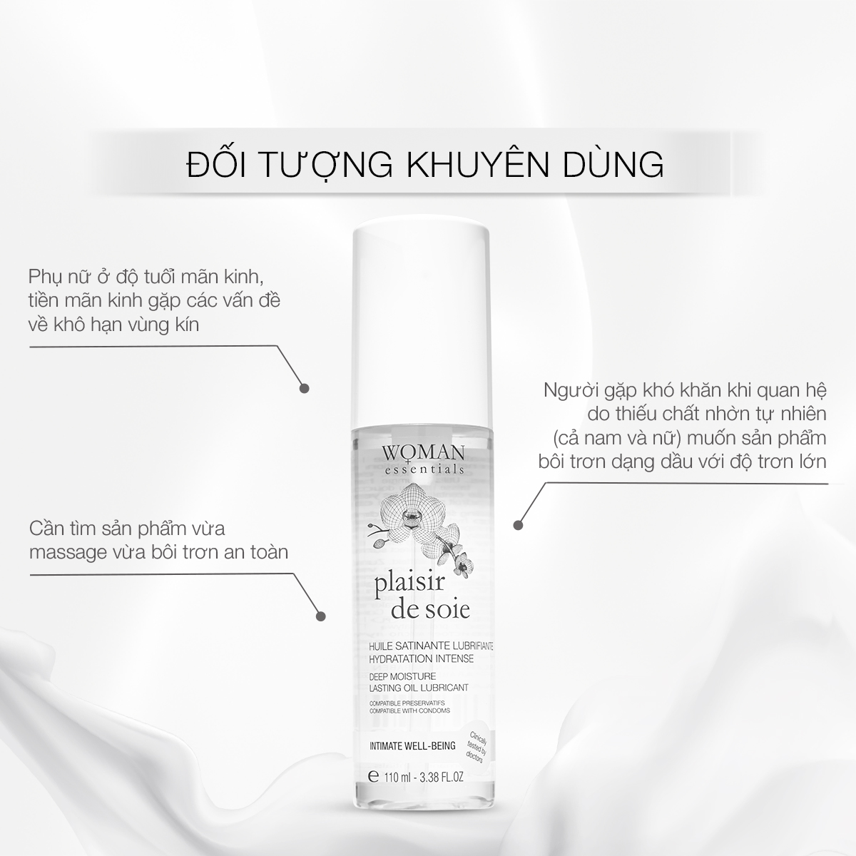 Dầu dưỡng ẩm vùng v-zone bị khô do mãn kinh, tiền mãn kinh Woman Essentials Plaisir De Soie 110ml