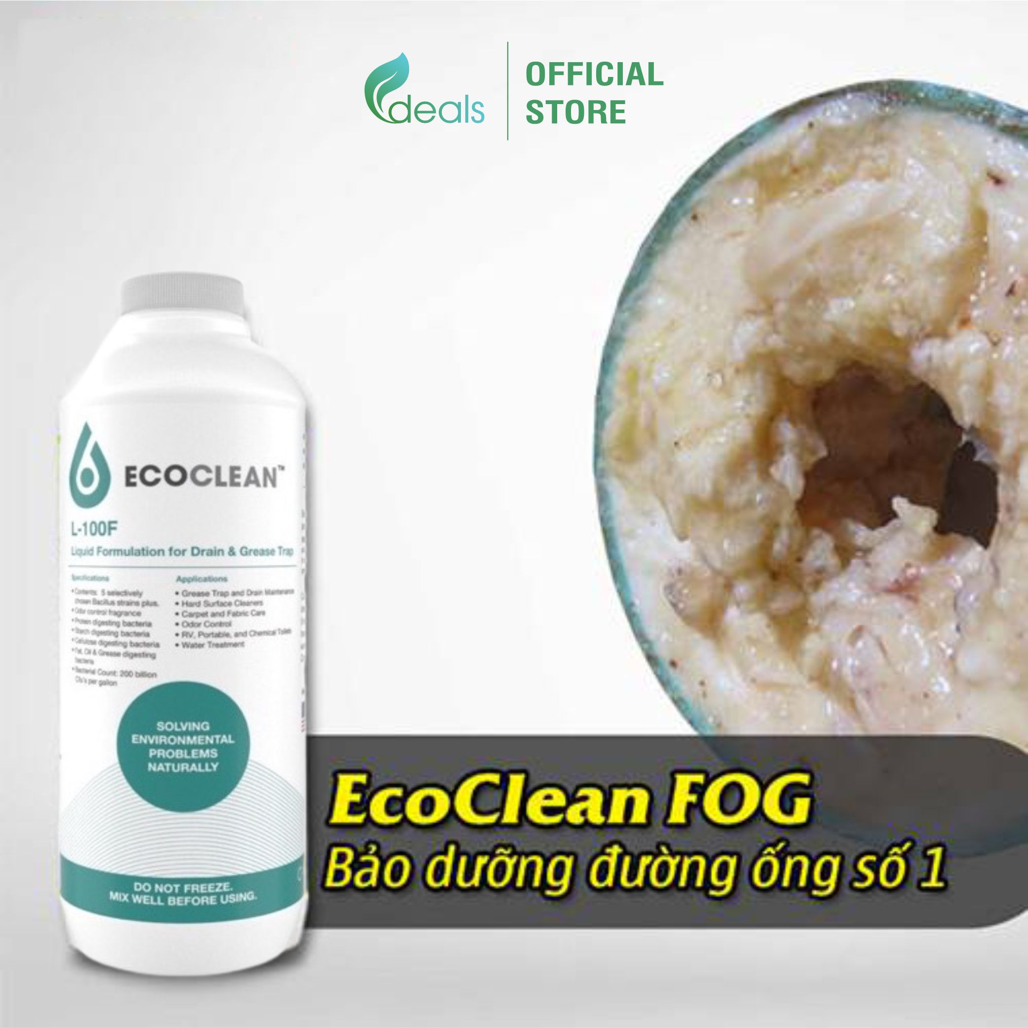 EcoClean Drain - Vi Sinh Xử Lý Dầu Mỡ Dạng Bột 500g - Siêu tiết kiệm, bảo quản dễ dàng - Phù hợp nhà hàng, khách sạn, quán ăn