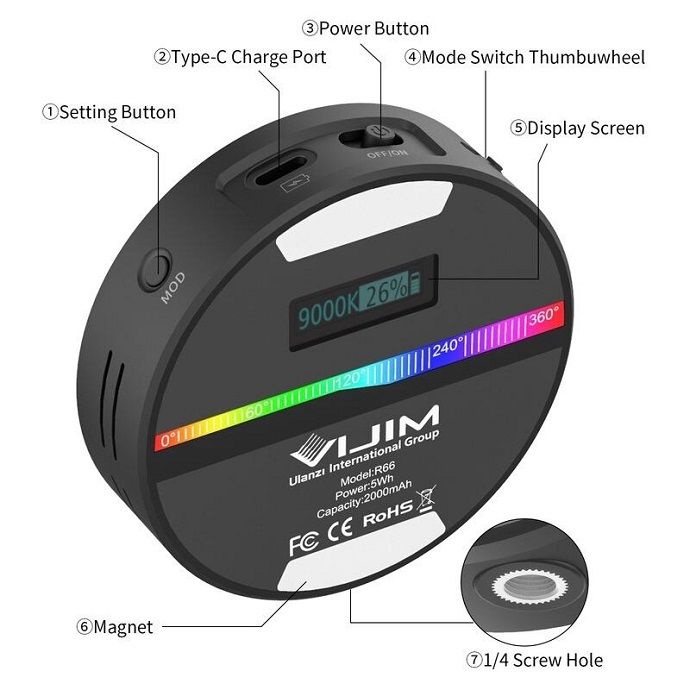 Đèn led Ulanzi VIJIM R66 RGB Hàng Chính Hãng