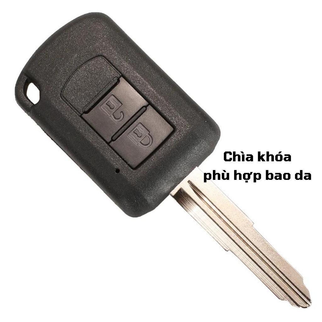Bao da dành cho móc khoá bọc ốp chìa khóa xe ô tô Mitsubishi Xpander, Triton chìa cơ, da bò, nhiều màu, khâu thủ công Mitsu7