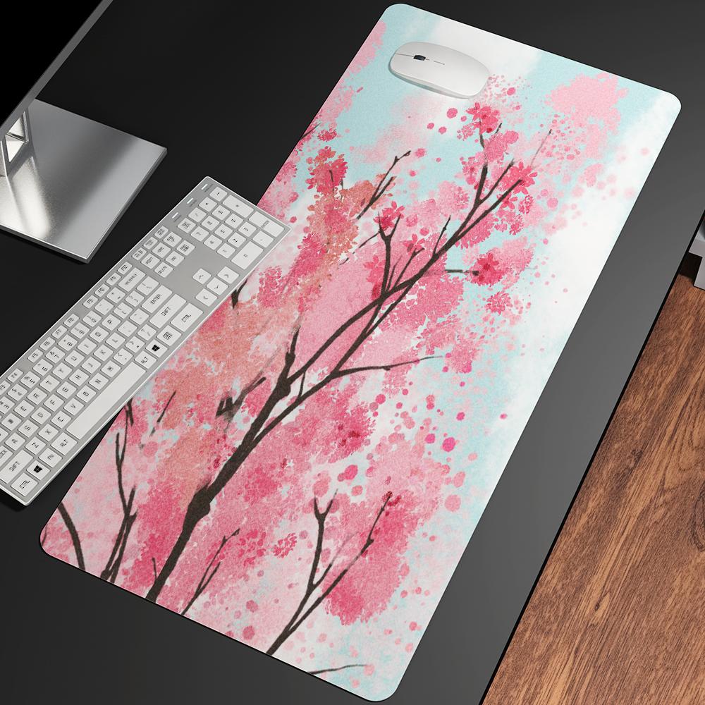 Màu Hồng Dễ Thương Hoa Anh Đào Hoa Game Thủ Decoracion Miếng Lót Chuột DIY Lớn 900X400 Mở Rộng Cao Su Bàn Phím Máy Tính Thảm Mousepad