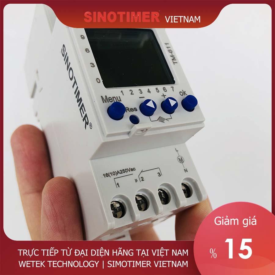 Timer 24h 7 ngày Sinotimer TM 611, 16A, cài theo 1 phút, 58 chương trình on off mỗi ngày, hàng loại công nghiệp