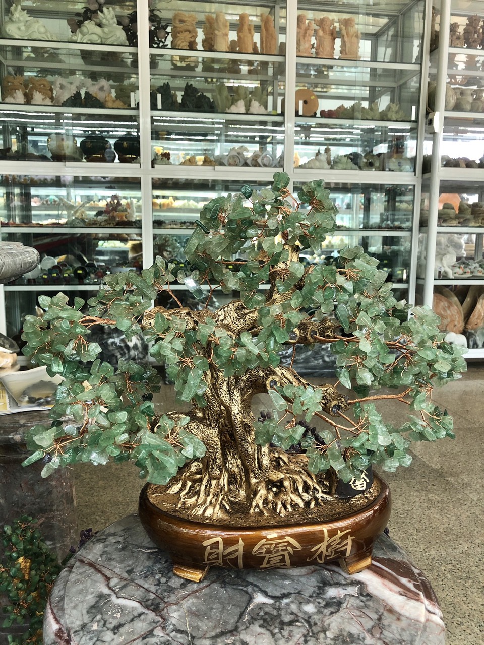 Cây Tài Lộc bonsai phong thủy đá thạch anh dâu tây xanh - Cao 40 cm