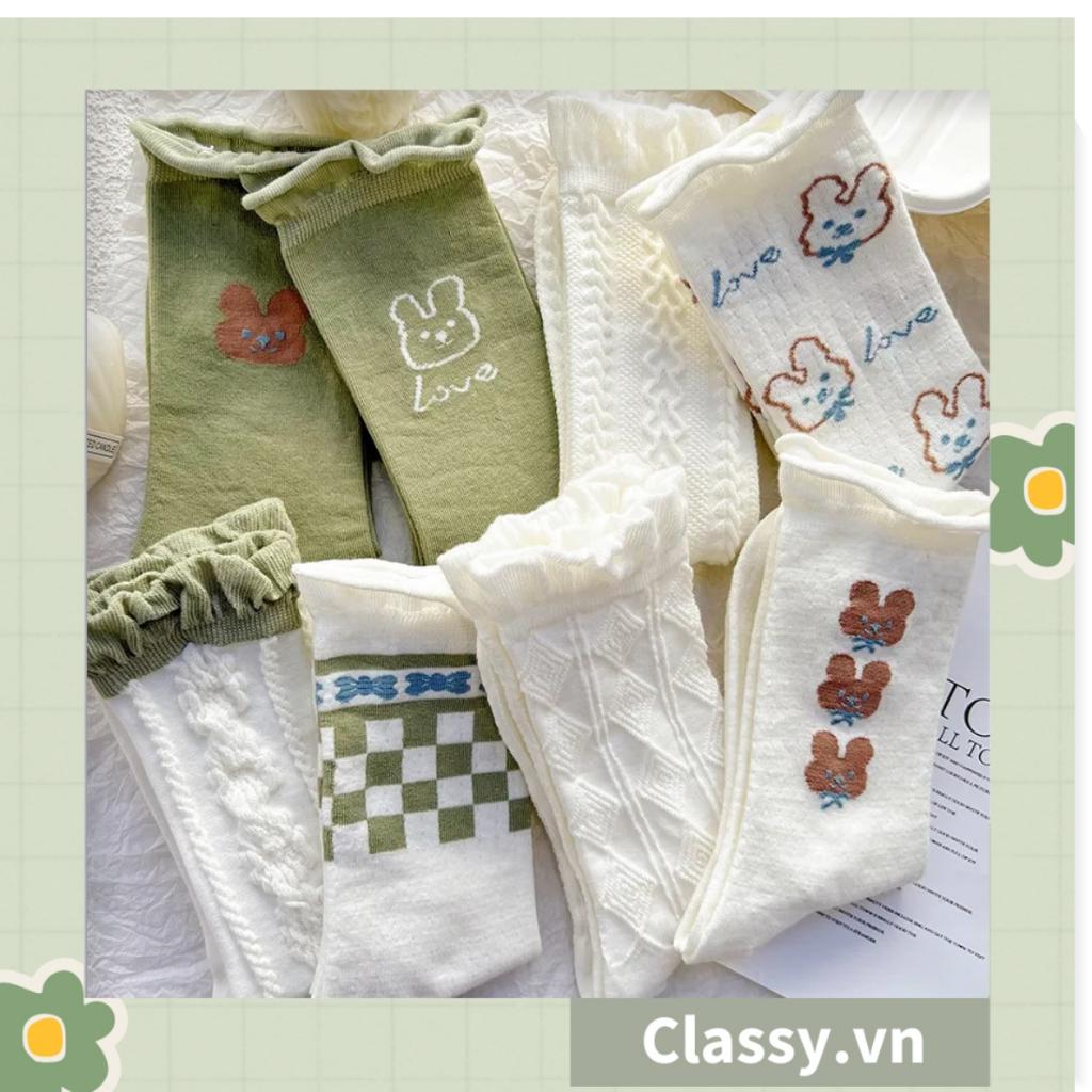 Tất cổ cao Classy,  vớ cổ cao tai bèo chất liệu cotton nhiều họa tiết G1390 - G1391 - G1392 - G1393