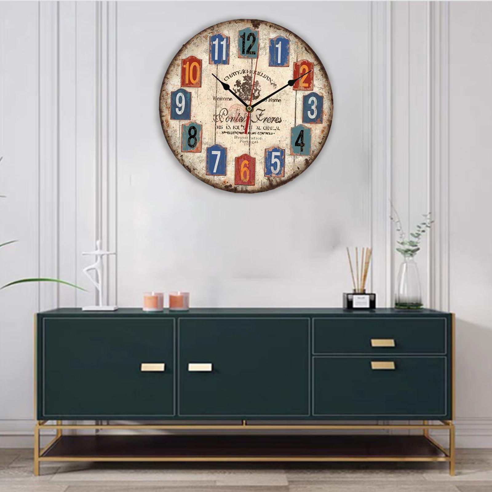 Rustic Wooden Wall Clock Living Room Kitchen Bedroom Decor