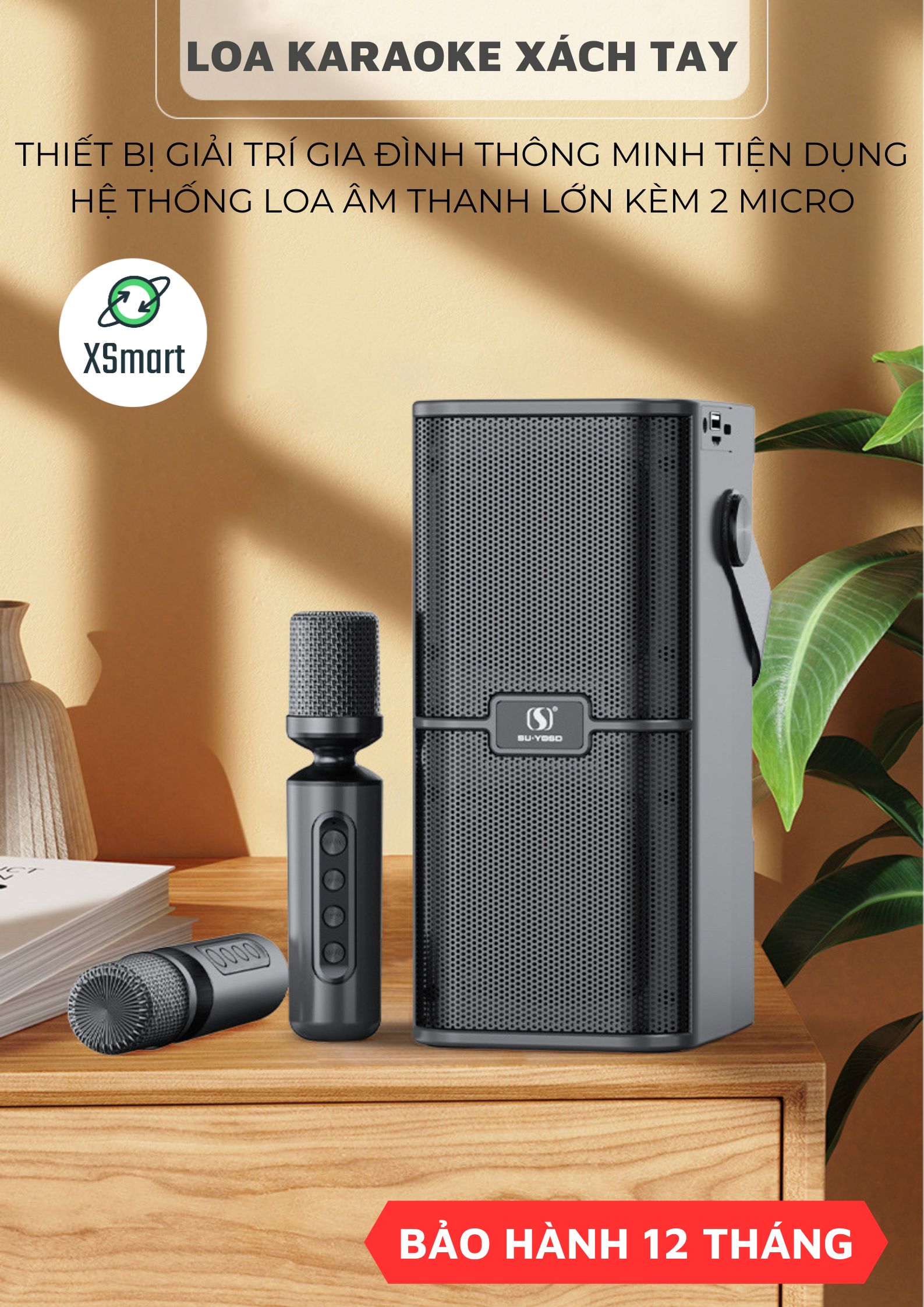 Loa Hát Karaoke Bluetooth YS-218BT 2023 Luxury Có 2 Micro Không Dây, Âm Thanh Cực Hay-Hàng Chính Hãng