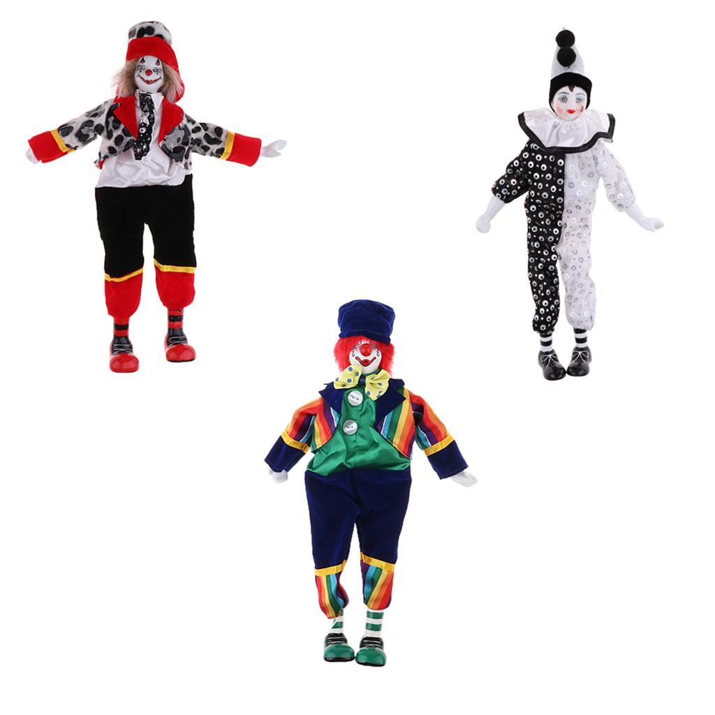 3 Set 15 inch Adorable Porcelain Hanging Foot Clown Doll Harlequin Doll Circus Props Festival Gift Home Office Ornaments