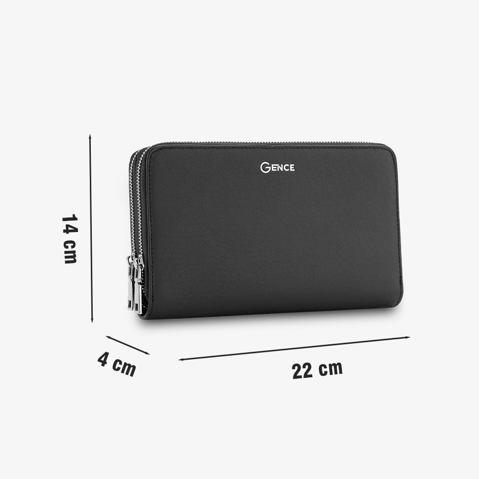 Ví Da Cầm Tay Công Sở Clutch Nam Hàng Hiệu GENCE HT21 Da Bò Cao Cấp Màu Đen