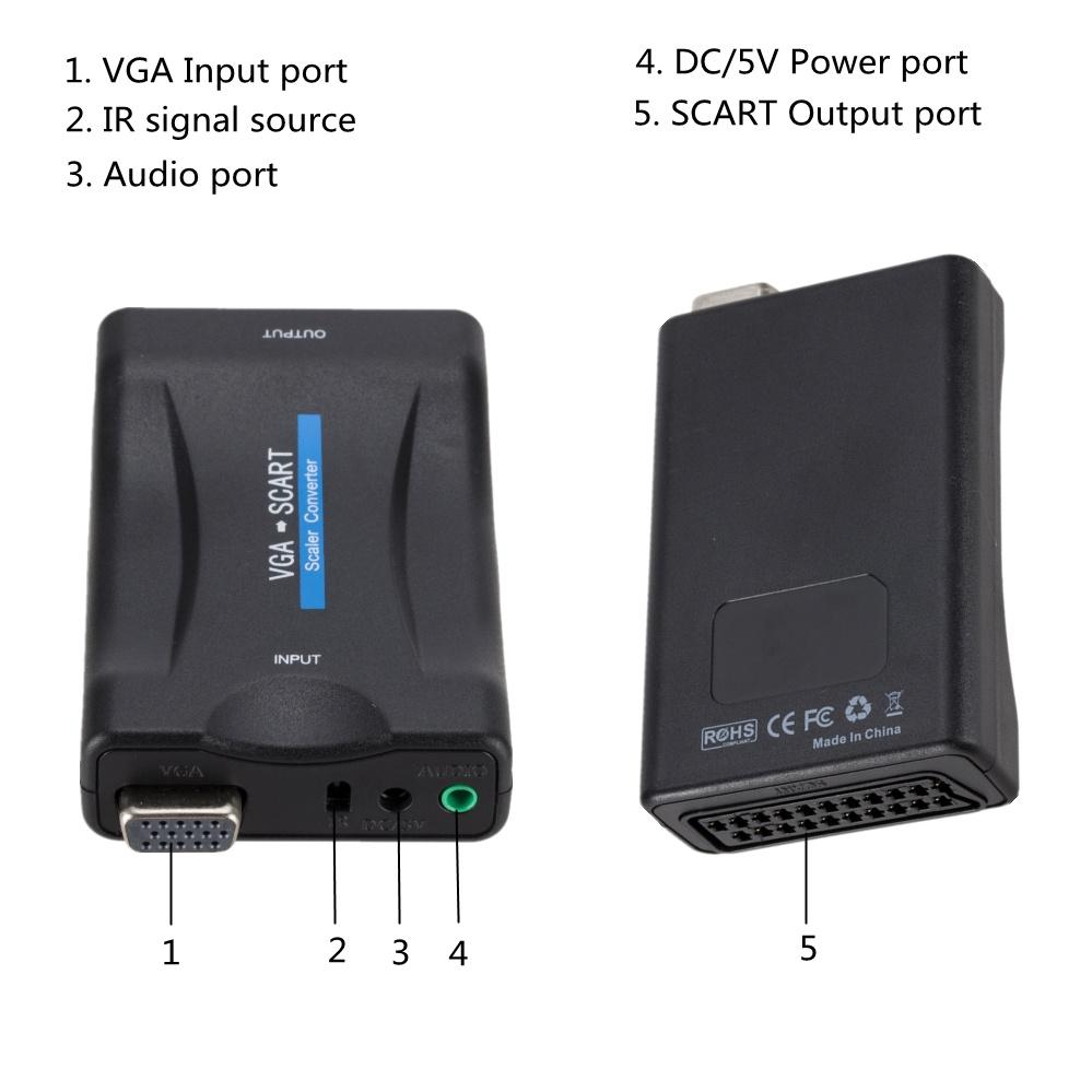Bộ Chuyển Đổi Tín Hiệu Âm Thanh / Video Lcckaaa 1080p Vga Sang Scart Cho Dvd Box Tv Kèm Điều Khiển Từ Xa