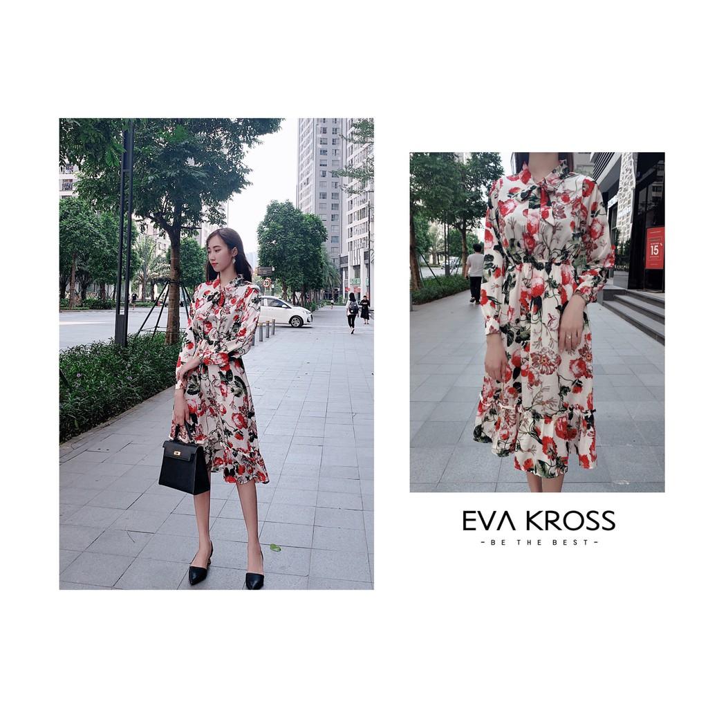 Đầm suông lụa hoa vintage chun eo EKS110