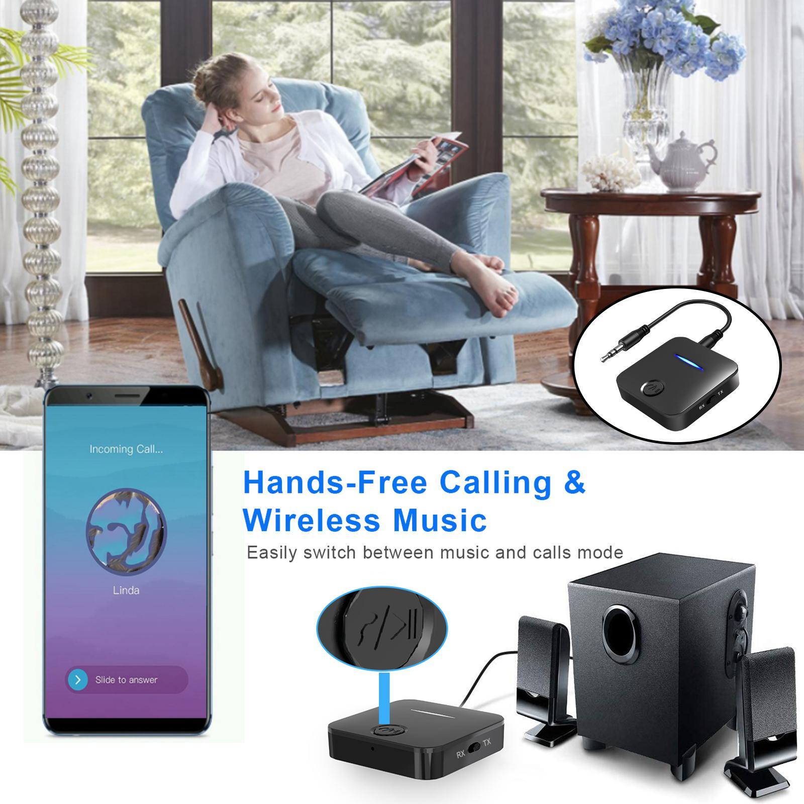 2x Wireless Bluetooth 5.0 Audio Transmitter Receiver Adapter SBC for TV PC Car