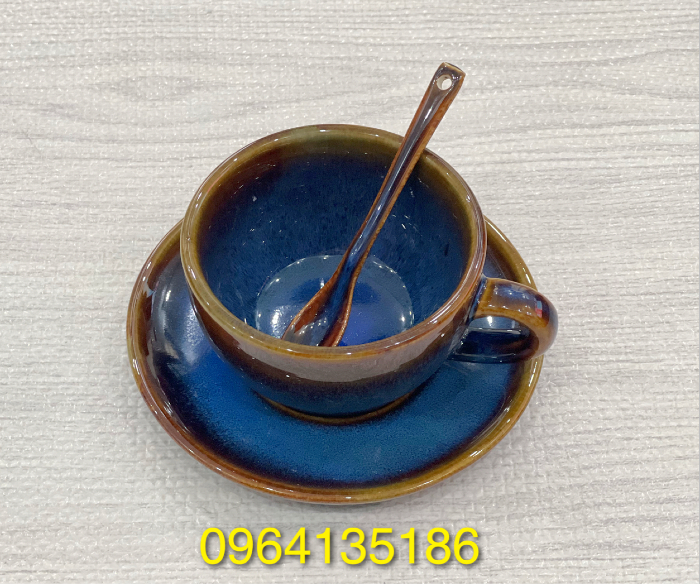 Set cốc đĩa capuchino 250ml men hoả biến gốm sứ Bát Tràng