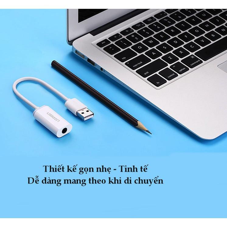 Bộ chuyển đổi USB sang cổng âm thanh 3.5mm UGREEN US206 30712 màu trắng - Hàng chính hãng