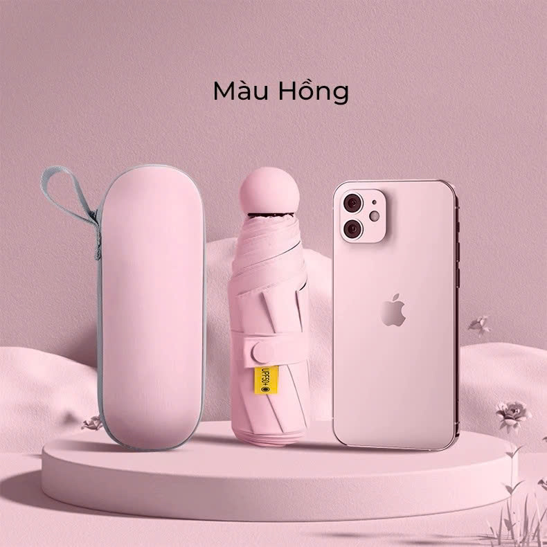 Ô Dù Gấp Gọn Mini 19cm, Dù Che Mưa, Dù Chống Tia Uv Mini Siêu Gọn 8 Xương, Có Hộp Đựng Chống Sốc - Hàng Chính Hãng - Giao Màu Ngẫu Nhiên