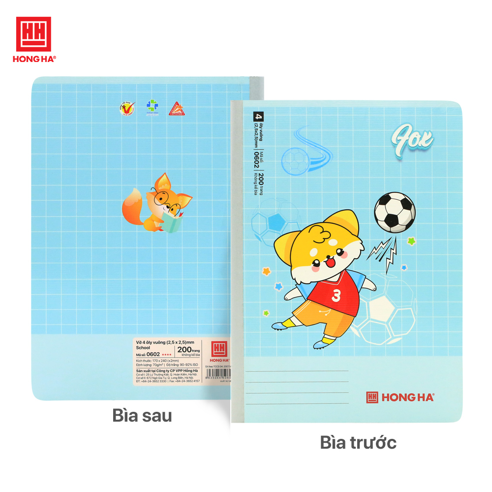 Vở 4 ô ly 200 trang Hồng Hà School Fox gáy may định lượng 70gsm - 0602